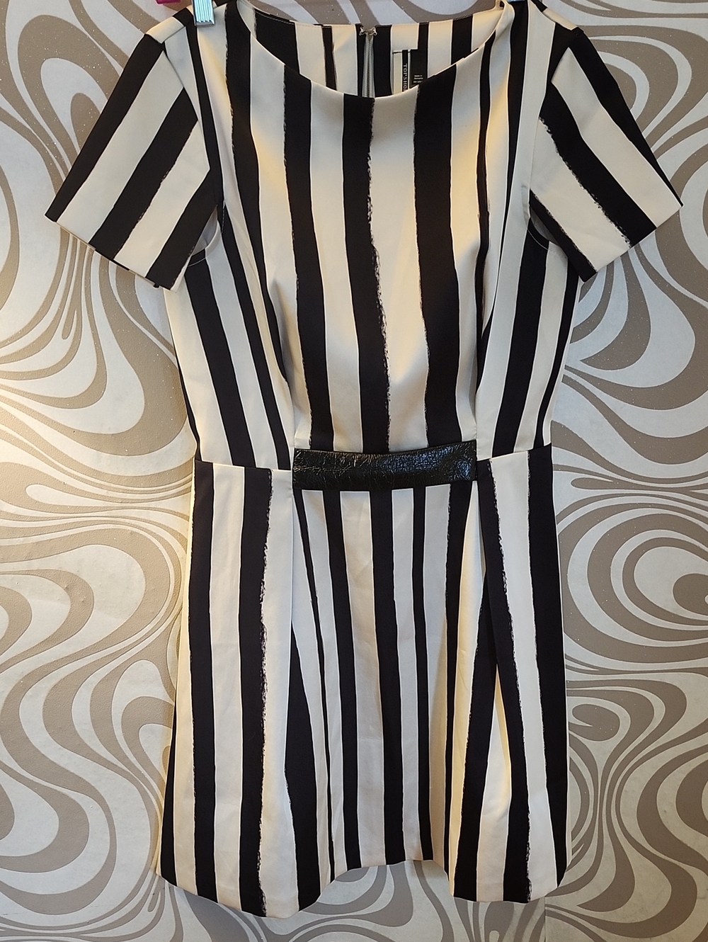 Topshop Black and White Vertical Stripe Mini Dress